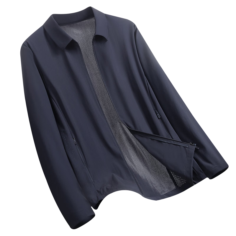 ROMON Men's Sunscreen Jacket Summer Ice Silk Quick-Dry Thin Breathable Business Blazer Coat 2689 Navy XL