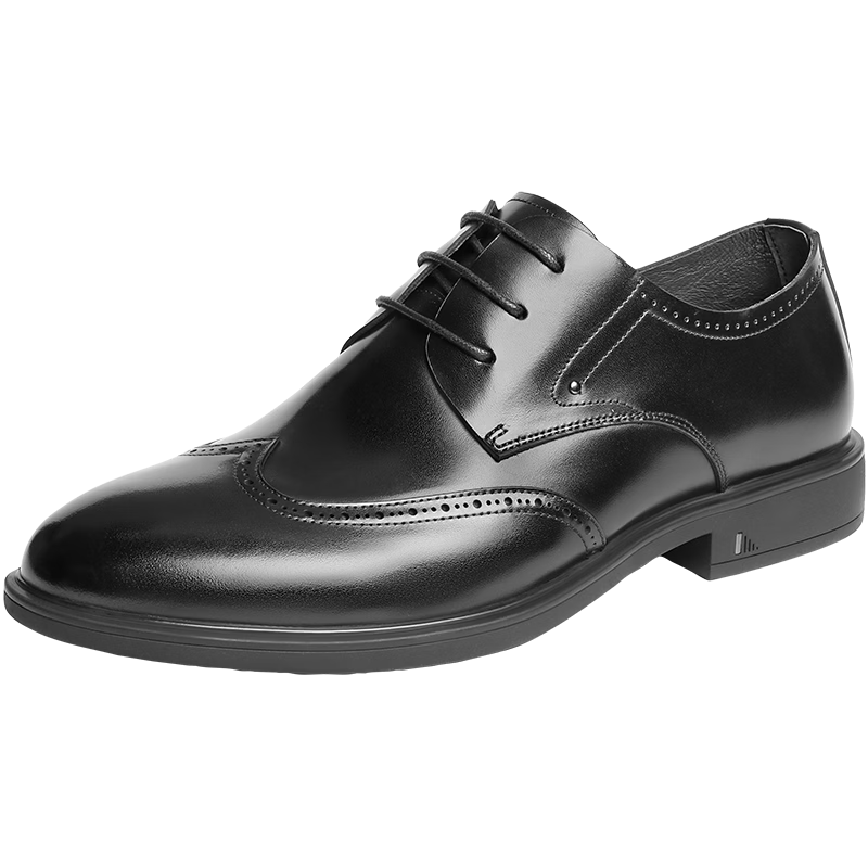 Belle Men's Shoes, Commuter Business Formal Shoes, Spring And Summer Workplace Wedding Shoes, Genuine Leather Shoes, Cowhide A2248, Black-Brogue, Size 40