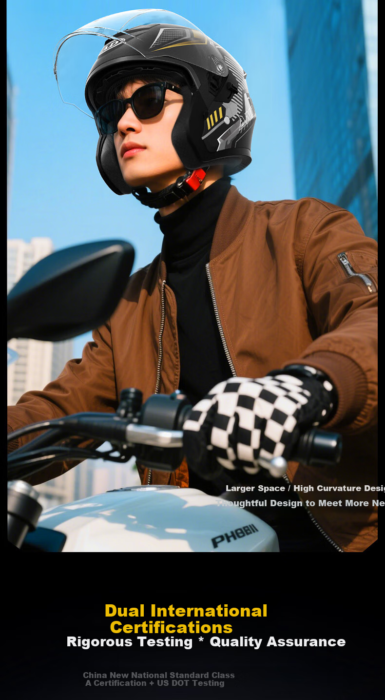 AD Motorcycle Helmet 3C Certified Unisex Four-Season Dual-Visor Half Helmet Summer Electric Bike Winter Warm Anti-Fog Safety Cap 601 Matte Dream 3