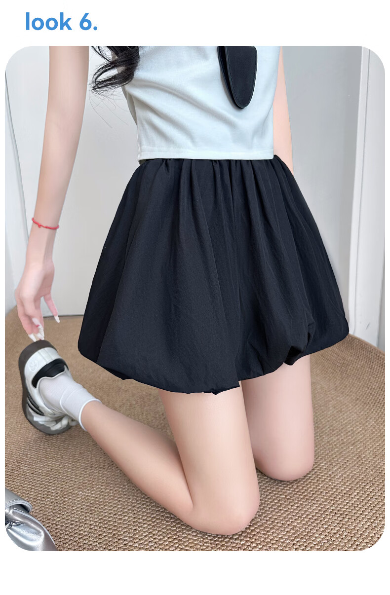 Modaier White Floral Short Skirt for Women, 2026 Summer New High-Waisted A-Line Slimming Anti-Exposure Skirt Pants Puffy Midi Skirt 15