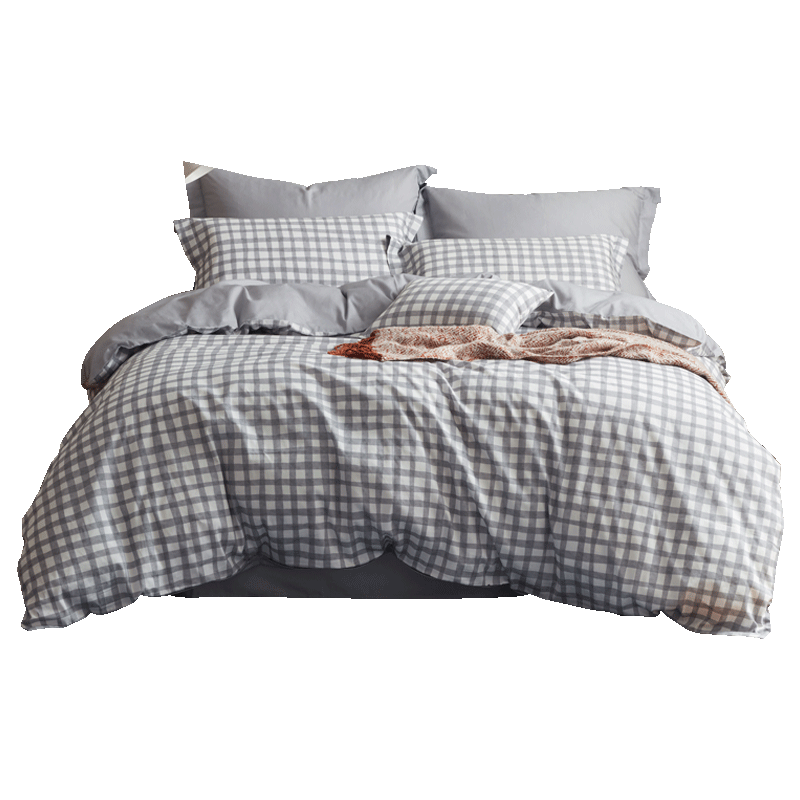 LUOLAI Home Textiles, 100% Pure Cotton Four-Piece Bedding Set with Fitted Sheet Style, All-Cotton Duvet Cover And Quilt, Bedding, Gray, 220*250