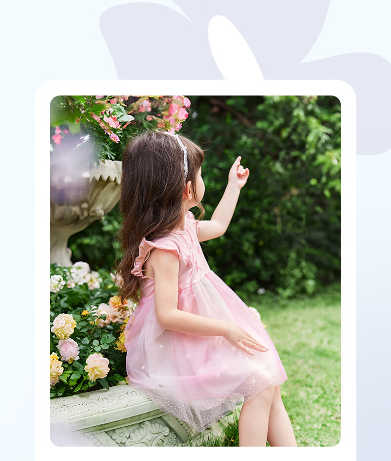 JELLYBABY Flutter Sleeve Fairy Dress Summer Girls Baby Patchwork Mesh Breathable Lightweight Skirt 19
