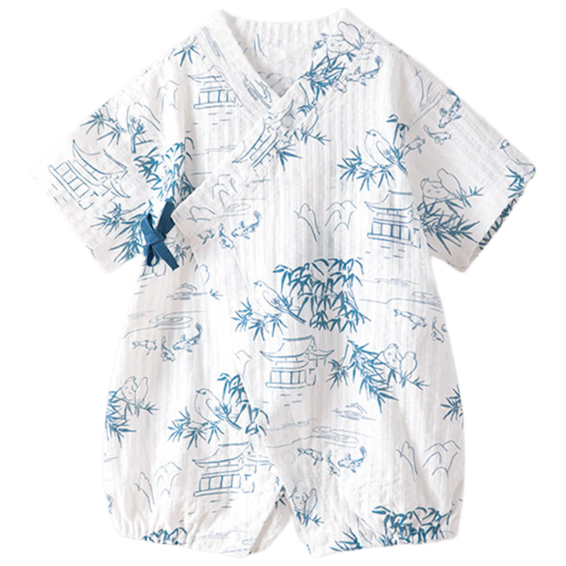Tonglian Chuxin Summer Baby Clothes Pure Cotton Infant Monk Suit Romper Thin Short Sleeve Unisex Toddler Jumpsuit Crawling Suit