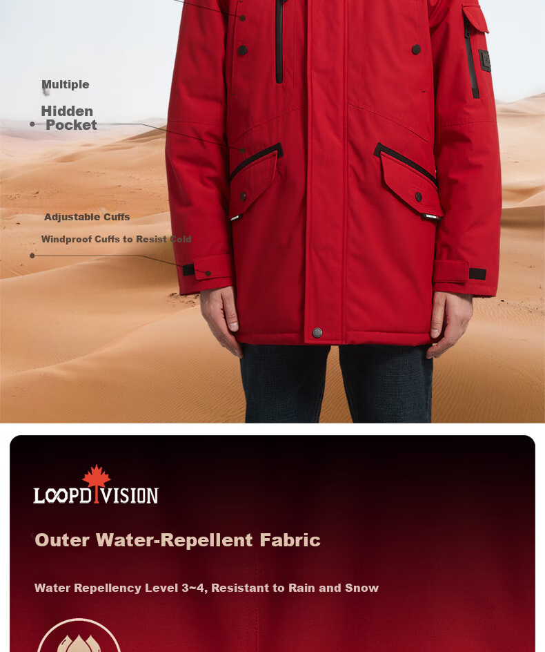 LOOPDIVISION Men's Outdoor Windproof Water-Repellent Extreme Cold Warm Mid-Length Parker Coat ROGER 8