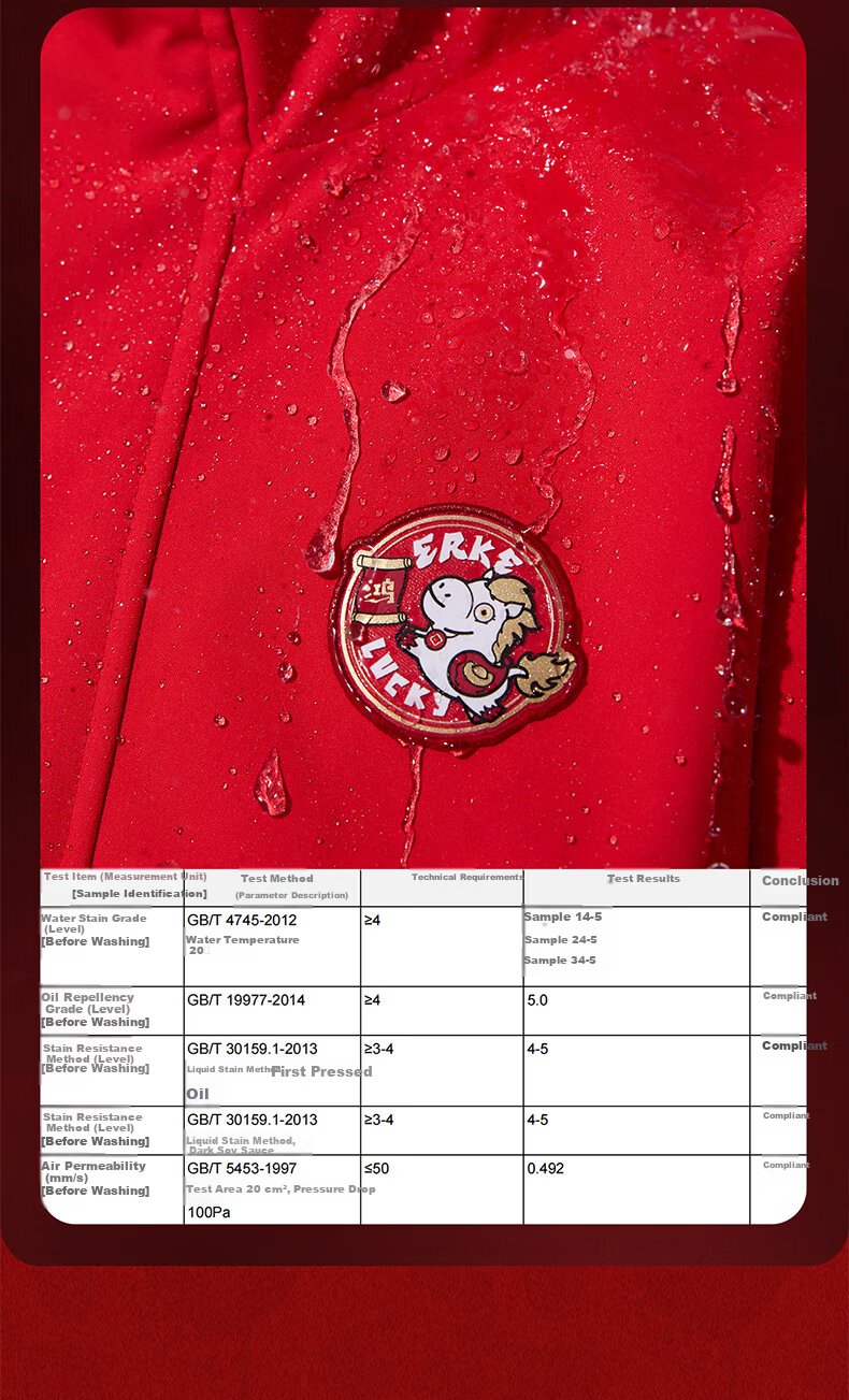 ERKE Kids Boys Girls New Year Coat Children's Four-Protection Technology Thickened Windbreaker Dragon Flame Red 165 5