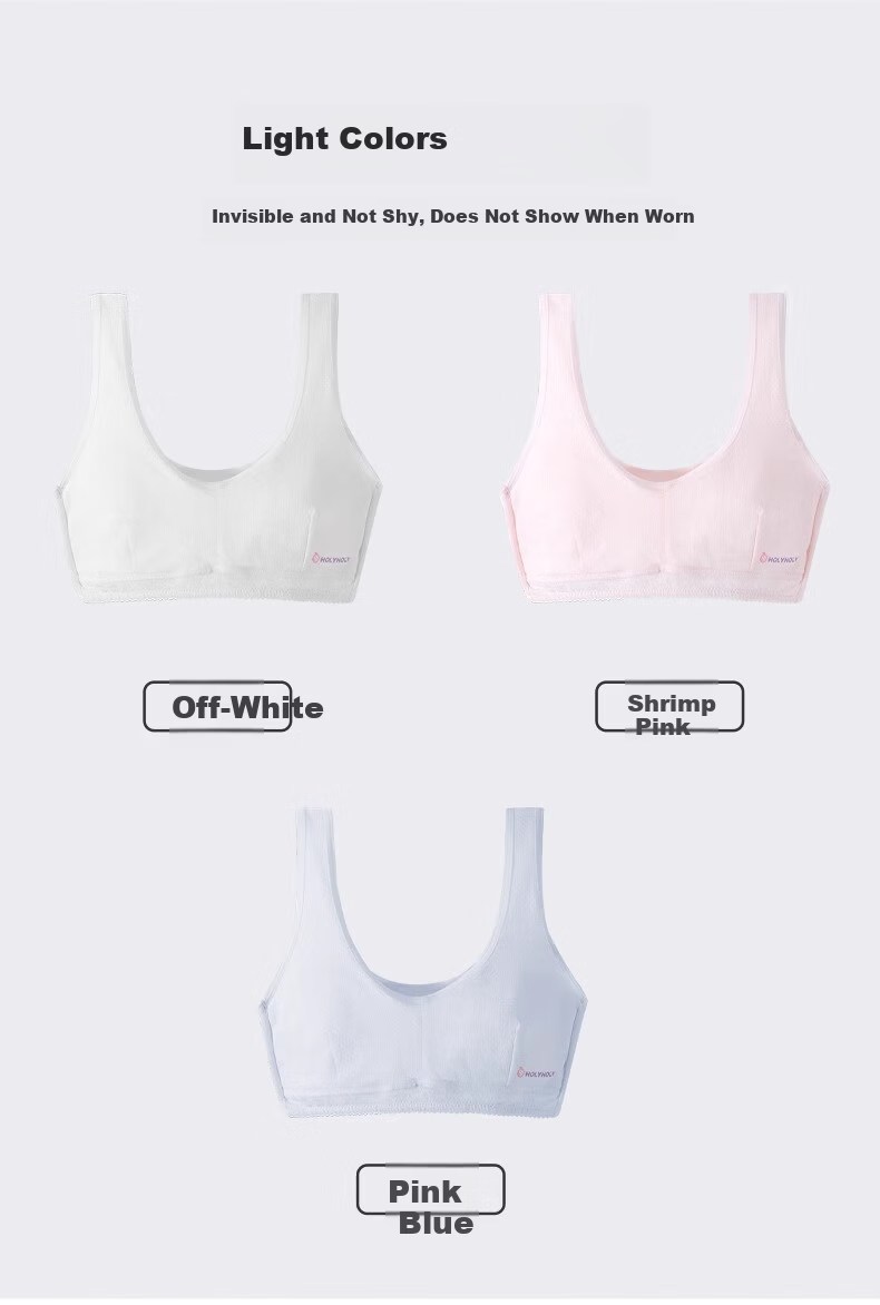 Energetic Girls' Cotton Underwear Vest for Middle and High School Students, Developmental Period Children's Tank Top, Youth Anti-Exposure Bra 12