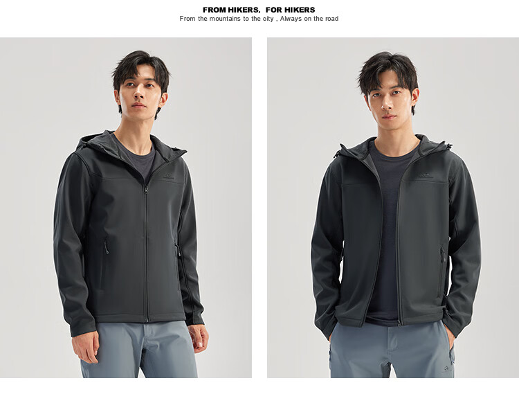 Toread Outdoor Casual Softshell Jacket Autumn Men's Hooded Fleece-Lined Durable Windproof Hiking Mountaineering Zip-Up Jacket 15