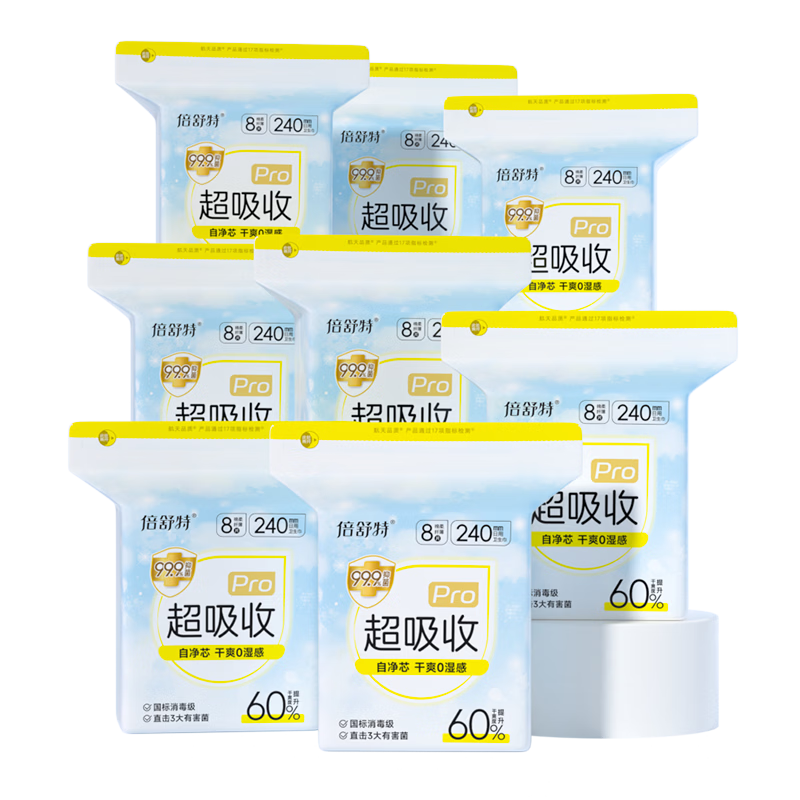Beishute New National Standard Ultra-Absorbent Cotton Soft Instant Absorption Sanitary Napkins, Daytime Use, 240mm, 64 Pieces, Menstrual Pads Sold by JD.com