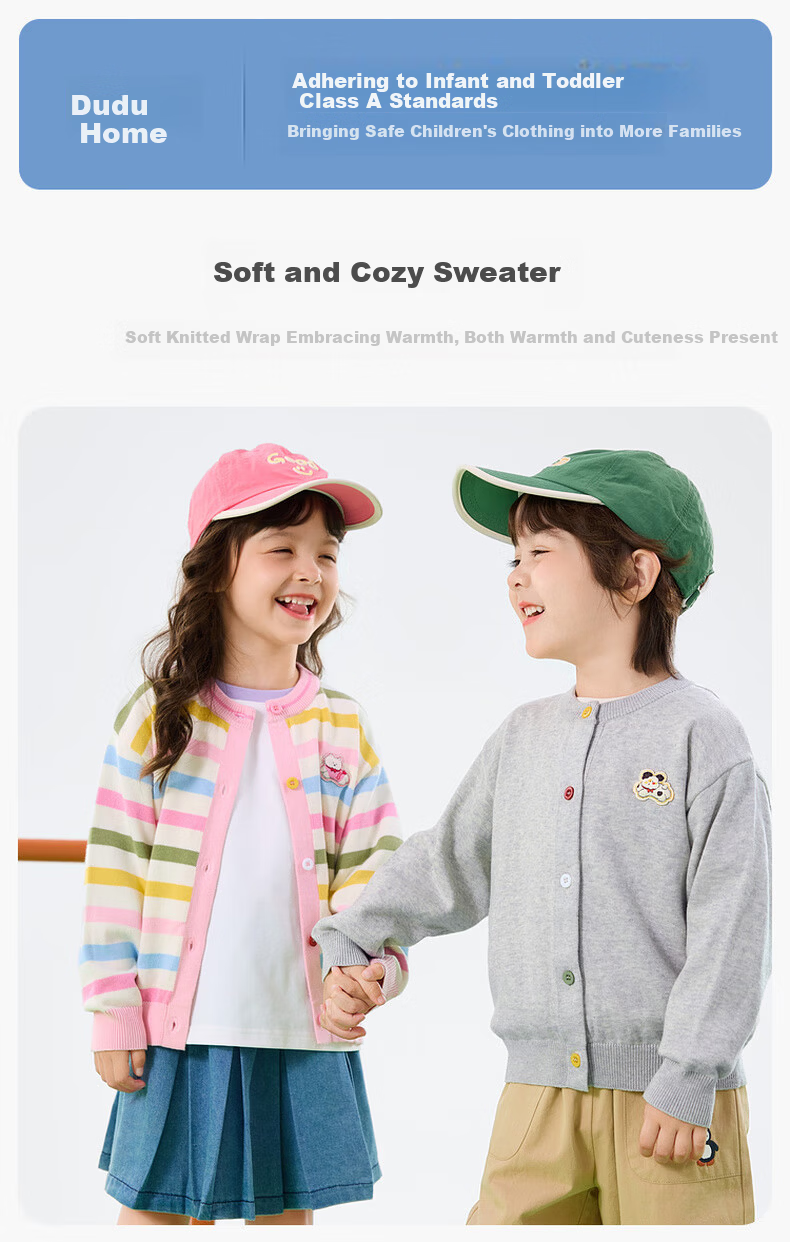 Dudu Kids Knitted Cardigan Spring Baby Sweater Casual Girls Long Sleeve Top Boys Jacket Spring Pink 100cm 1