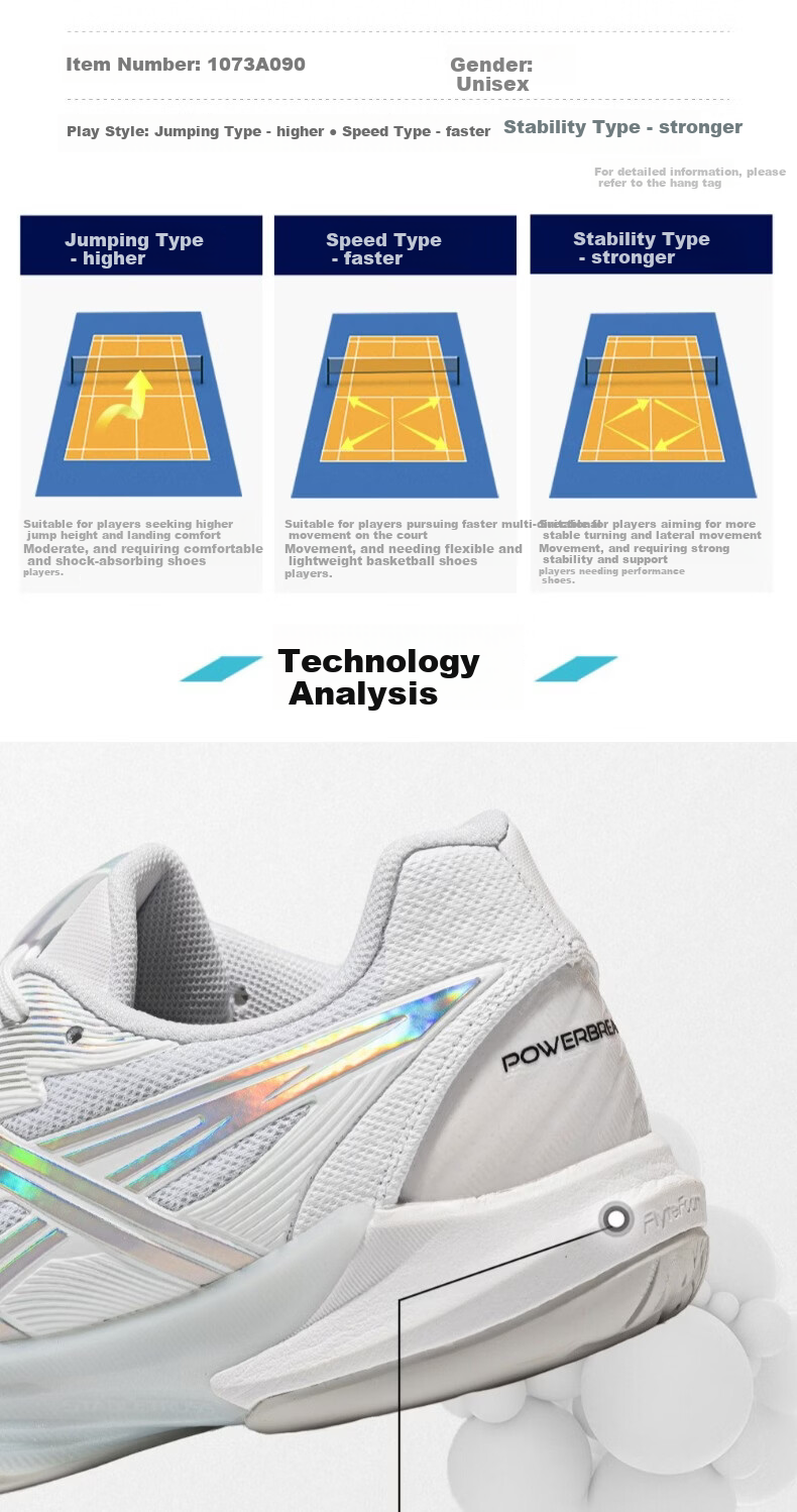 ASICS Powerbreak FF 1073A090-100 Men's Badminton Shoes Cushioning Durable Aurora 40.5 5