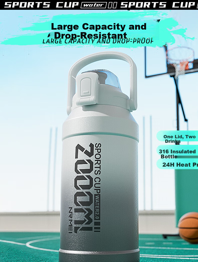 NRMEi Large Capacity Insulated Water Bottle for Men with Tea Separation, Portable Outdoor Sports Student Straw Cup 1