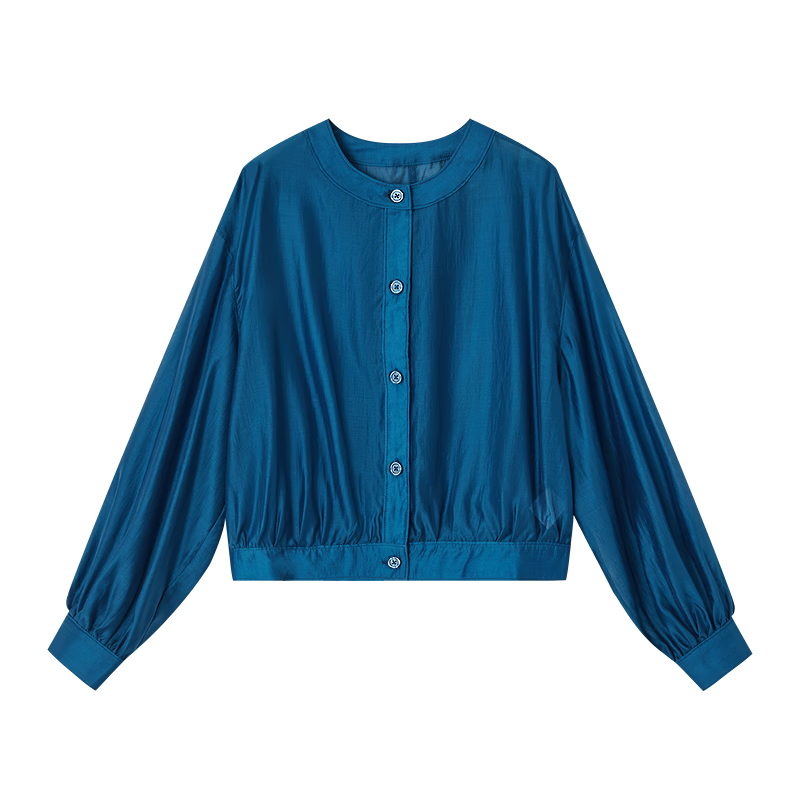 Demana [Smooth Tencel] Spring Lightweight Outdoor Crew Neck Wrinkled Hem Loose Short Petite Women's Jacket
