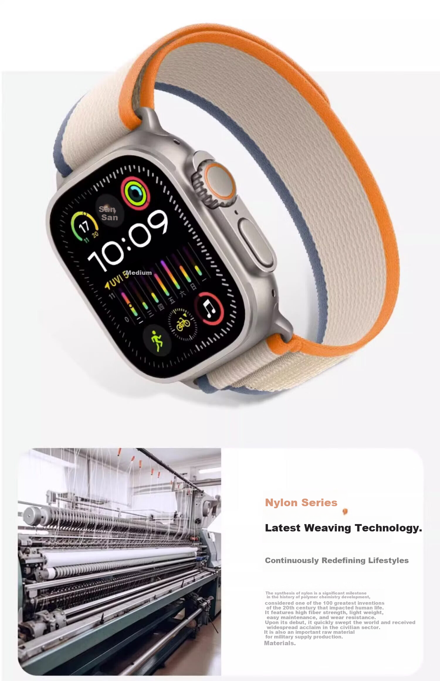 Biaodai Ge Compatible Apple Watch Band S11 Breathable Summer Nylon Loop Strap for iWatch SE3 Women 40/41/42MM White 11