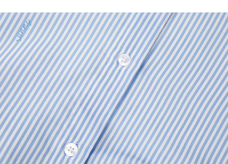 Demana Long-termism Spring Smart Commuter Gradient Stripe Print Petite Loose Women's Dress with Lapel Collar 13