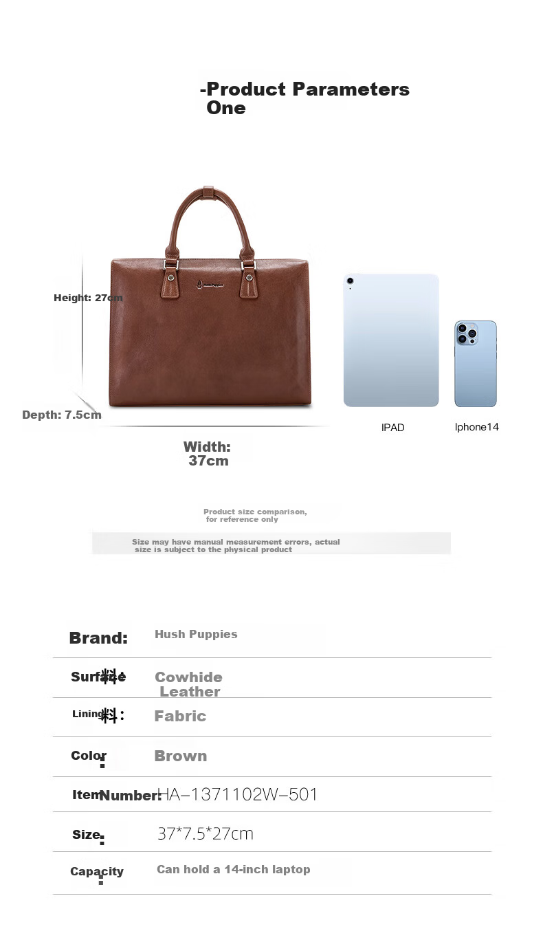 Hush Puppies Men's Business Briefcase Large Capacity Horizontal Handbag Laptop Bag Valentine's Day Gift for Boyfriend 1