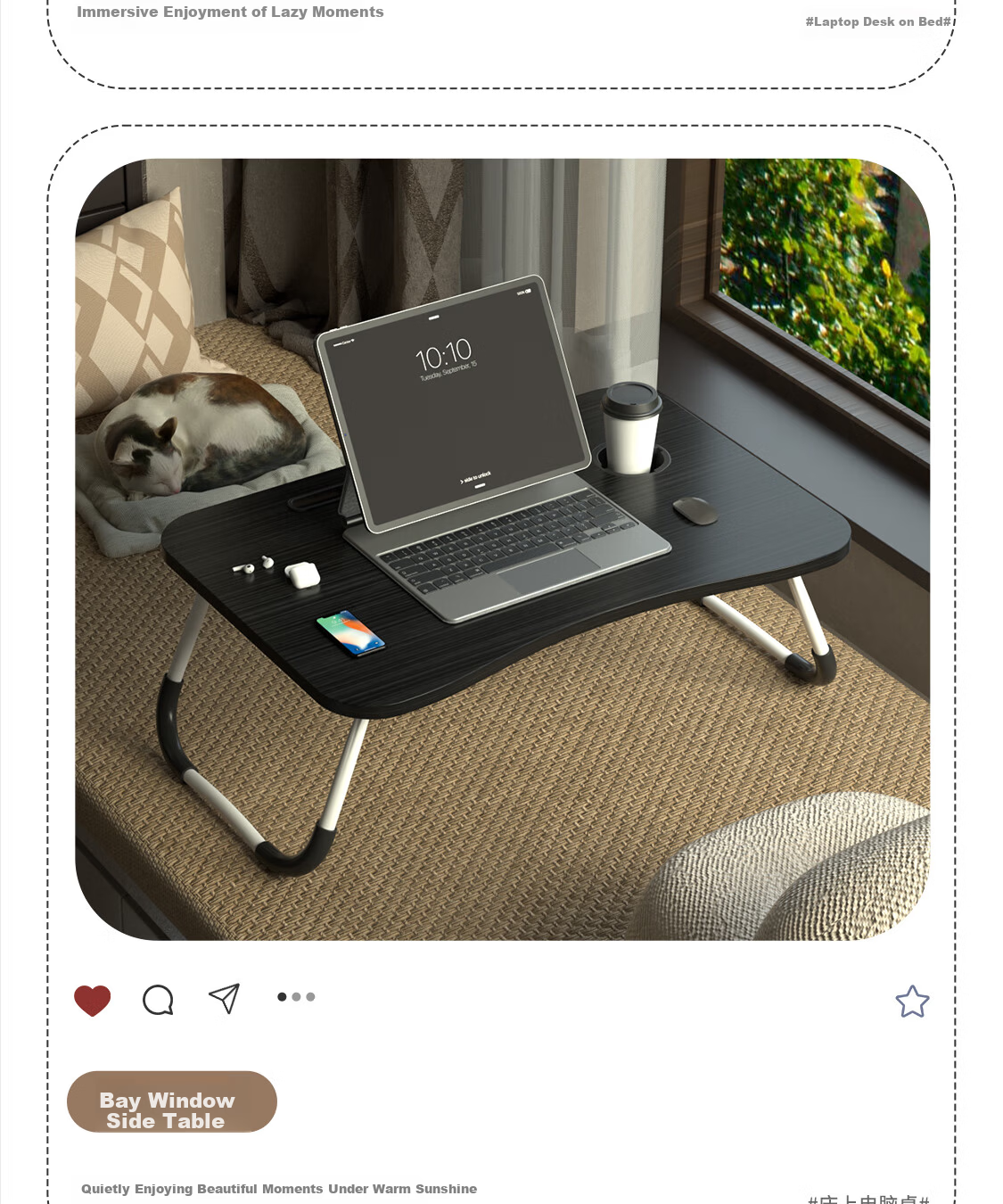 HMJIA Foldable Laptop Desk Bed Tray Lazy Student Dormitory Small Table Window Reading Desk Injection Molded Black 9