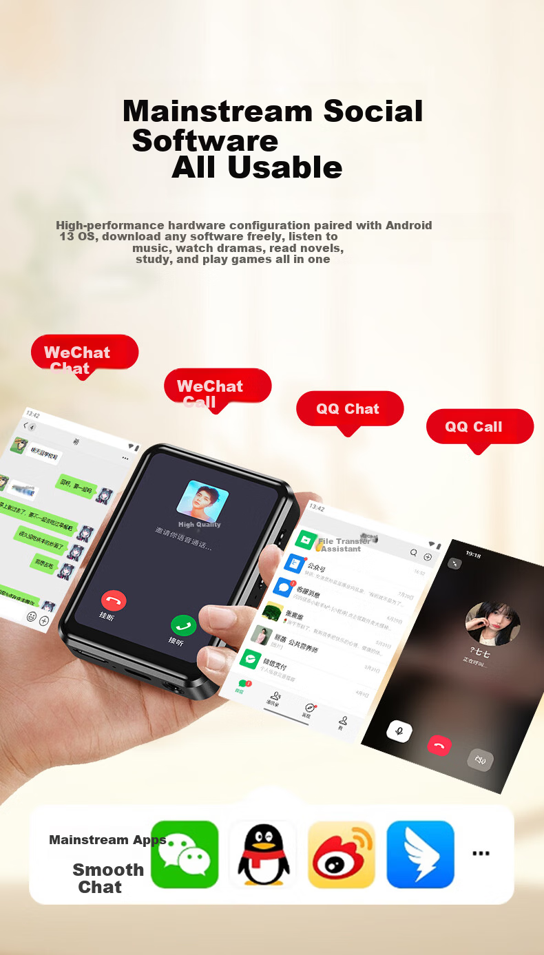 Sheng MP3 MP4 Player WiFi Internet Student MP5 Music Player Android 13 Bluetooth Speaker E-Book 2.4 Inch U3 3+16GB MT6761 10