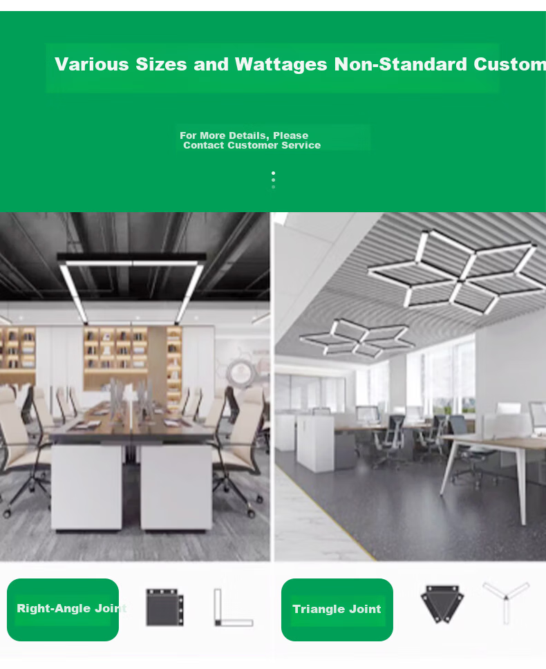 Biuyum LED Linear Light Conference Room Office Pendant Light Commercial Building Square Tube Light Black Right Angle White Light 40W 1200*95*40mm [1 Piece] 8