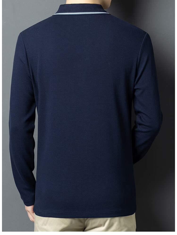Edenbo Long Sleeve Polo Shirt Men Pure Cotton Simple Top Navy Blue 175/92A (XL) 16