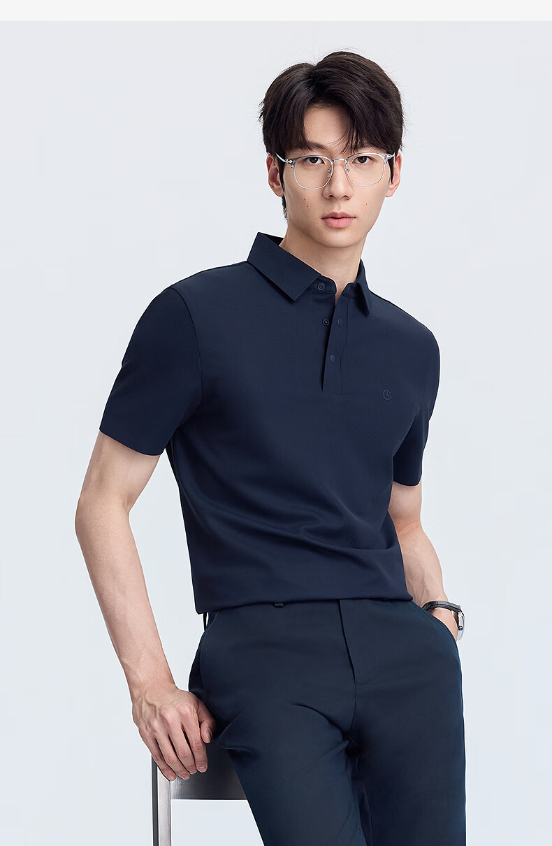 Goldlion [Yunbingge] Men's Short Sleeve Cooling Polo Shirt 2026 Spring Summer Multicolor Waffle Collar Khaki Green - 64L 12