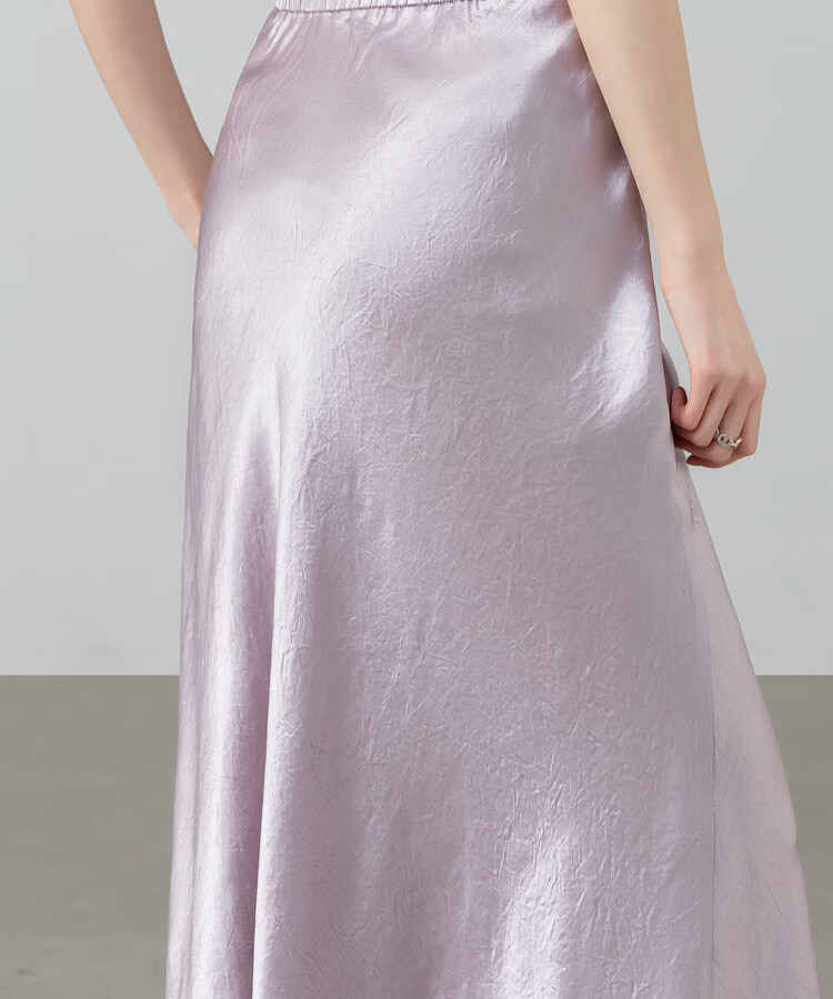 Shangdu Bira Pure Acetate Glossy A-Line Midi Skirt for Women Spring Summer Luxury Commuter Textured Satin Slit Slimming Skirt 10