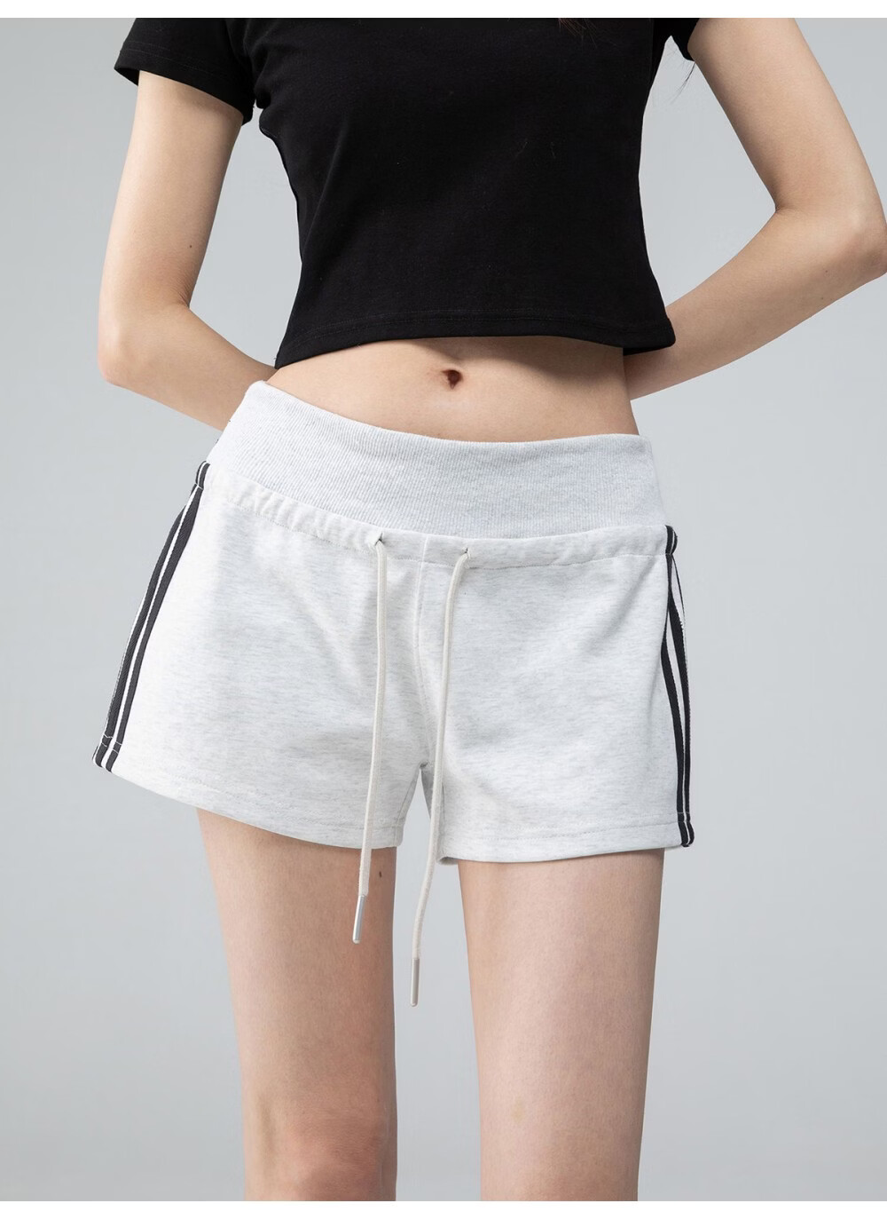 ICH MODE American Style Striped High Waist Shorts Women Summer Slim Straight Sports Sweatpants Casual Pants White Flower Gray L 15
