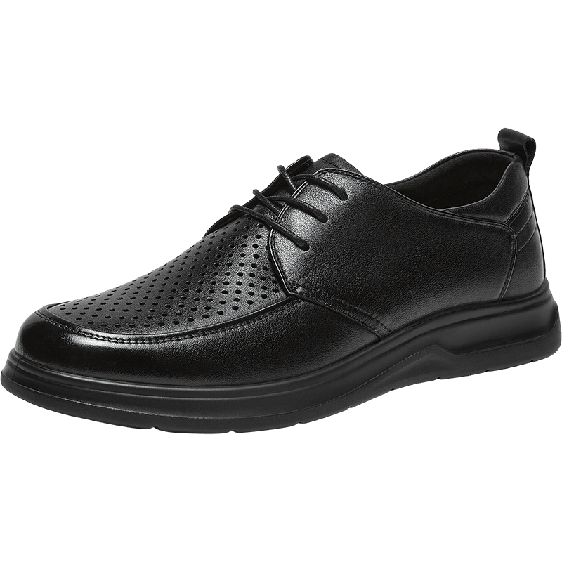 BASTO 26 Summer Comfortable Leather Shoes Perforated Breathable Business Formal Commuter Casual Men's Leather Shoes 67W15BM6 Black Size 41