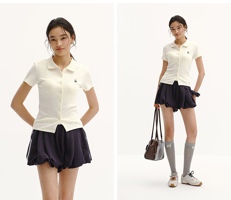 Semir Mall Same Style | Women's Summer Polo Shirt with Puppy Embroidery, Slim Fit, Straight Shoulder 2026 Simple Cardigan 101326115008 3
