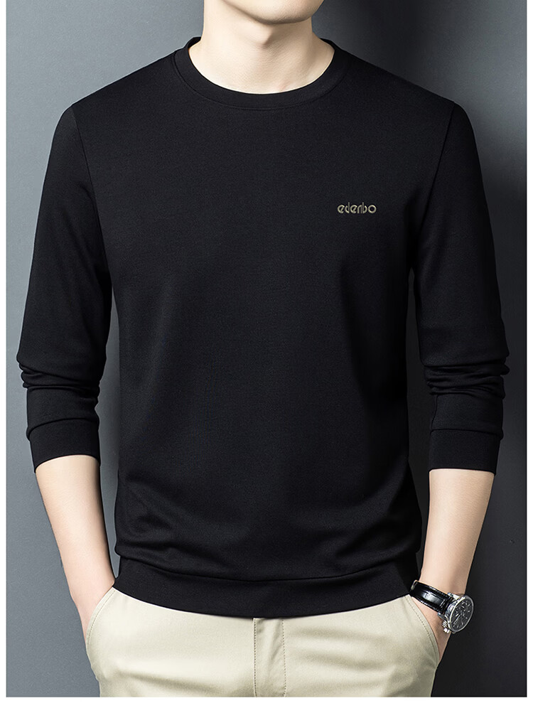 Edenbo Men's Long Sleeve Crew Neck Sweatshirt Four-Way Stretch Skin-Friendly Top Black 180/96A (2XL) 19