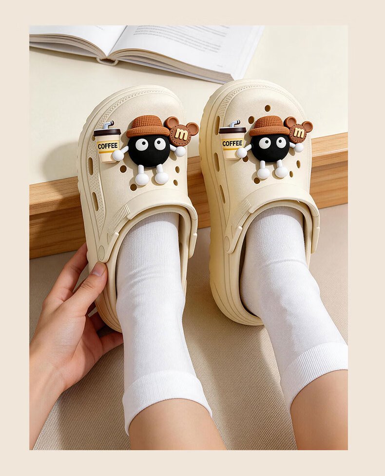 Seven-Color EVA Hole Shoes Unisex Summer Outdoor Cartoon Beach Slip-On Sandals Non-Slip Water Shoes Khaki Size 44-45 7