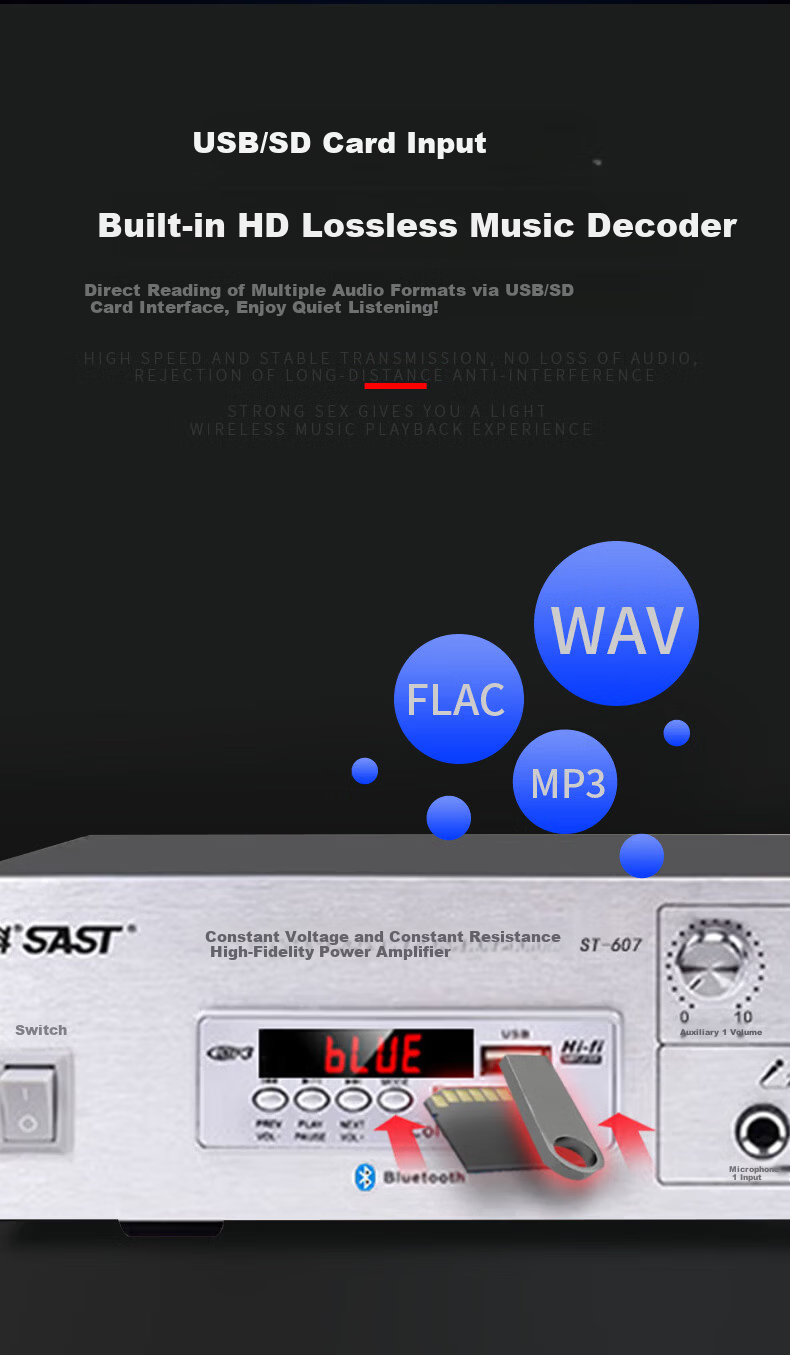 SAST 150W High Power Bluetooth Constant Voltage Amplifier Public Broadcasting Amplifier Ceiling Speaker Wall-mounted Sound Column Home Theater System ST-607 8