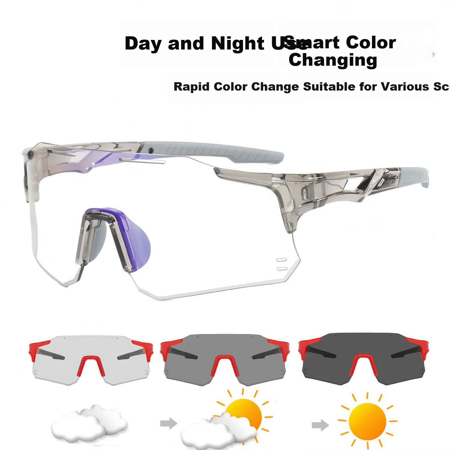 Andaton Protective Eyewear Safety Goggles Windproof Anti-Pollen Dust Impact Construction Photochromic Polarized Sunglasses Frameless Black Gray