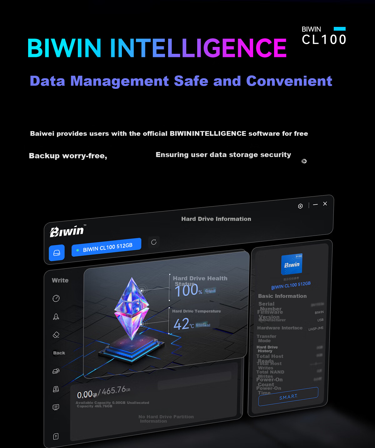 BIWIN 512GB Mini SSD PCIe 4.0x2 NVMe CL100 Series 3700MB/s Read Speed AI PC Storage Accessory 17