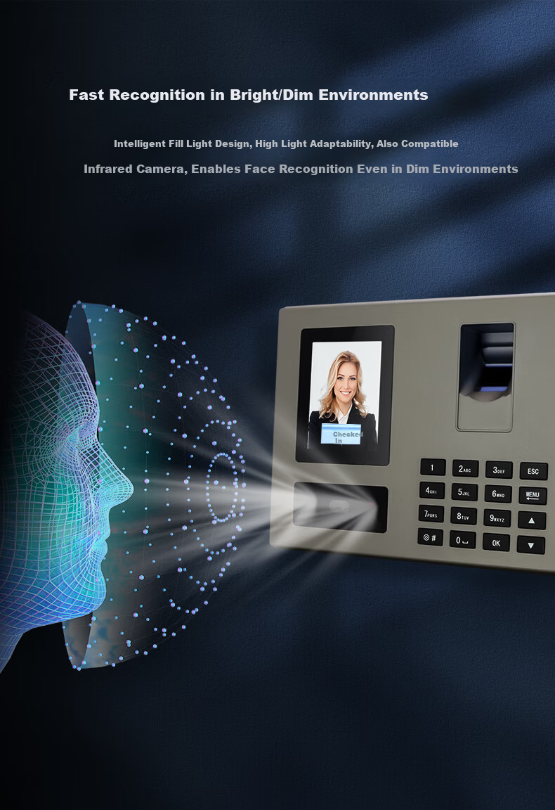 Dongwei Attendance Machine Facial + Fingerprint Recognition Time Clock Network-Free Software-Free Easy Setup Automatic Report Generation 1