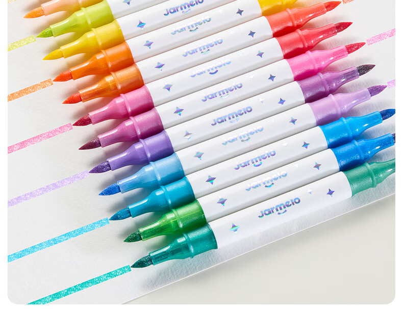 Melo Childhood Glitter Double-Ended Dual-Color Markers Children's Colored Watercolor Pens with Glitter for Journaling, Handwritten Reports, Drawing 48-Color Soft Tip Art Sparkling Flashing Fluorescent 12