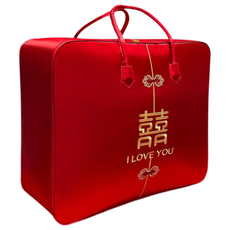 40,000 Kilometers Wedding Dowry Quilt Storage Bag Cotton Quilt Storage Bag Wedding Four-Piece Set Packaging Bag Bright Red Handbag