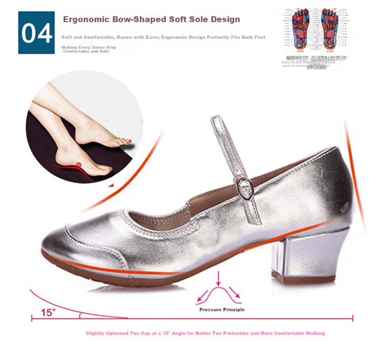 FOOTOPPO Women's Silver Soft Sole Dance Shoes Ballroom Dance Shoes Square Dance High Heel Dance Shoes for Women 6