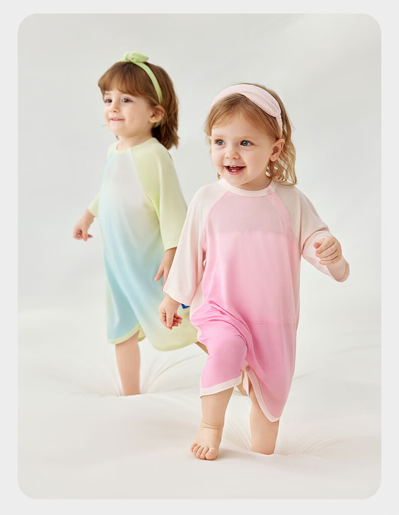 Babycare Baby Spring and Summer Sleep Dress with Soft Belly Protection, Leg-Separated Sleeping Bag, 3/4 Sleeve, Mint Seed Pattern, Size 110 (105-115cm) 38