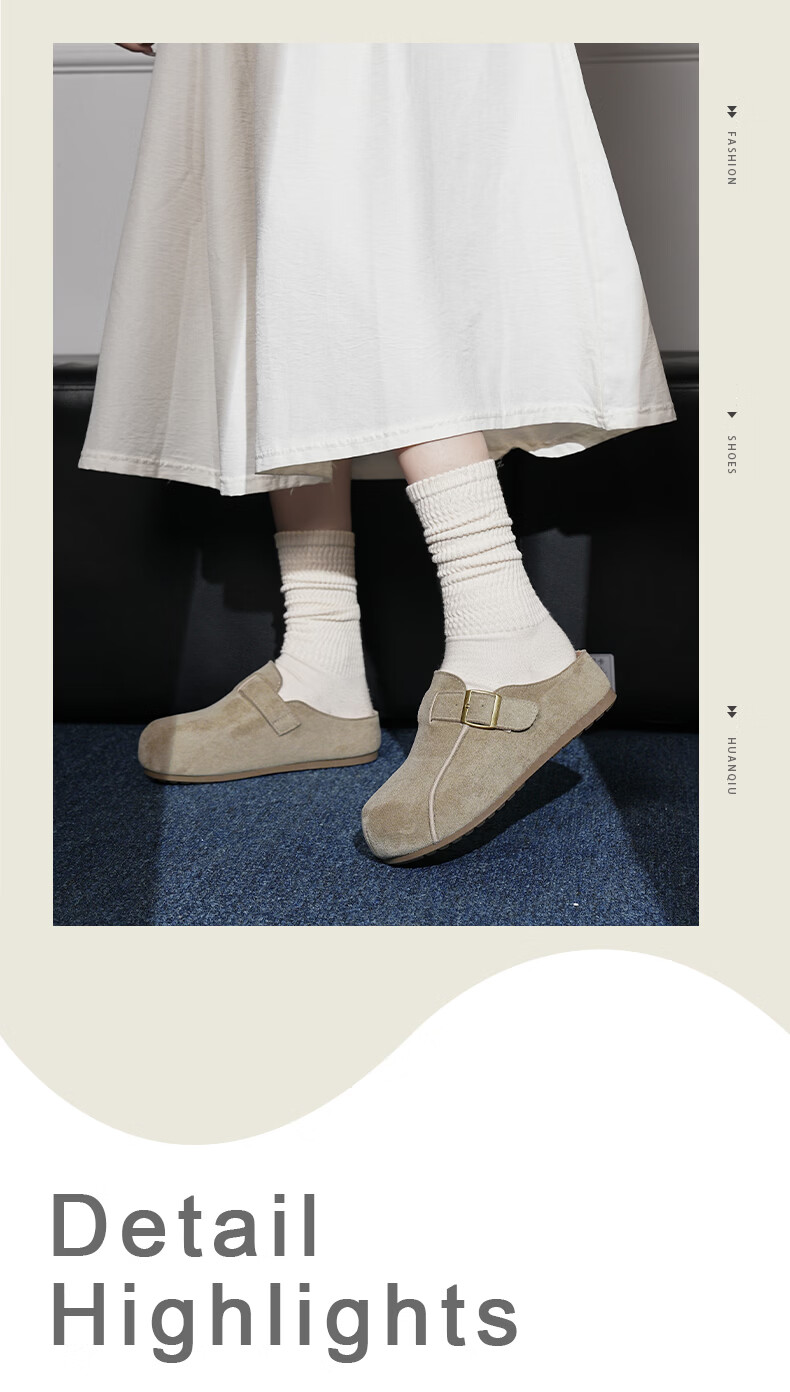HUANQIU Vintage Platform Birkenstock Women's 2026 New Popular Slip-On Half Slippers Soft Sole Shoes 5