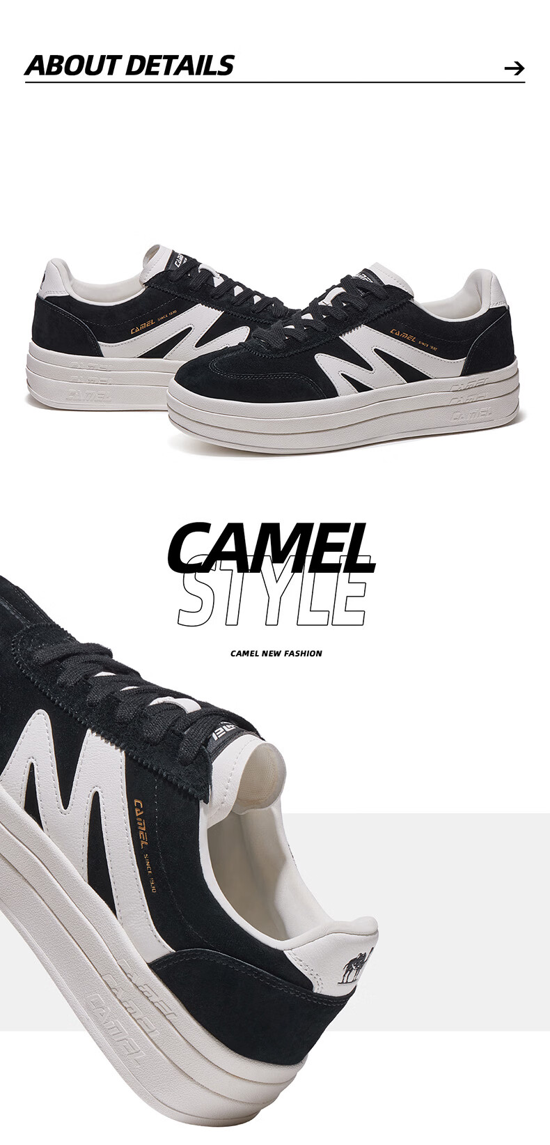 CAMEL Shanhai 2nd Generation Classic Casual Men's Sports Training Sneakers K16B09L7002 Ivory White/Black Size 40 11