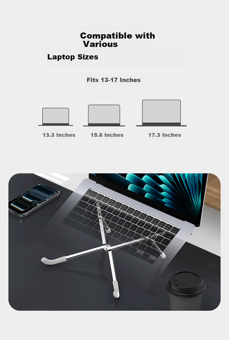 VOKAMO Laptop Stand for Lenovo Huawei Apple, Aluminum Alloy Desktop Riser, Foldable Portable Cooling Holder 6