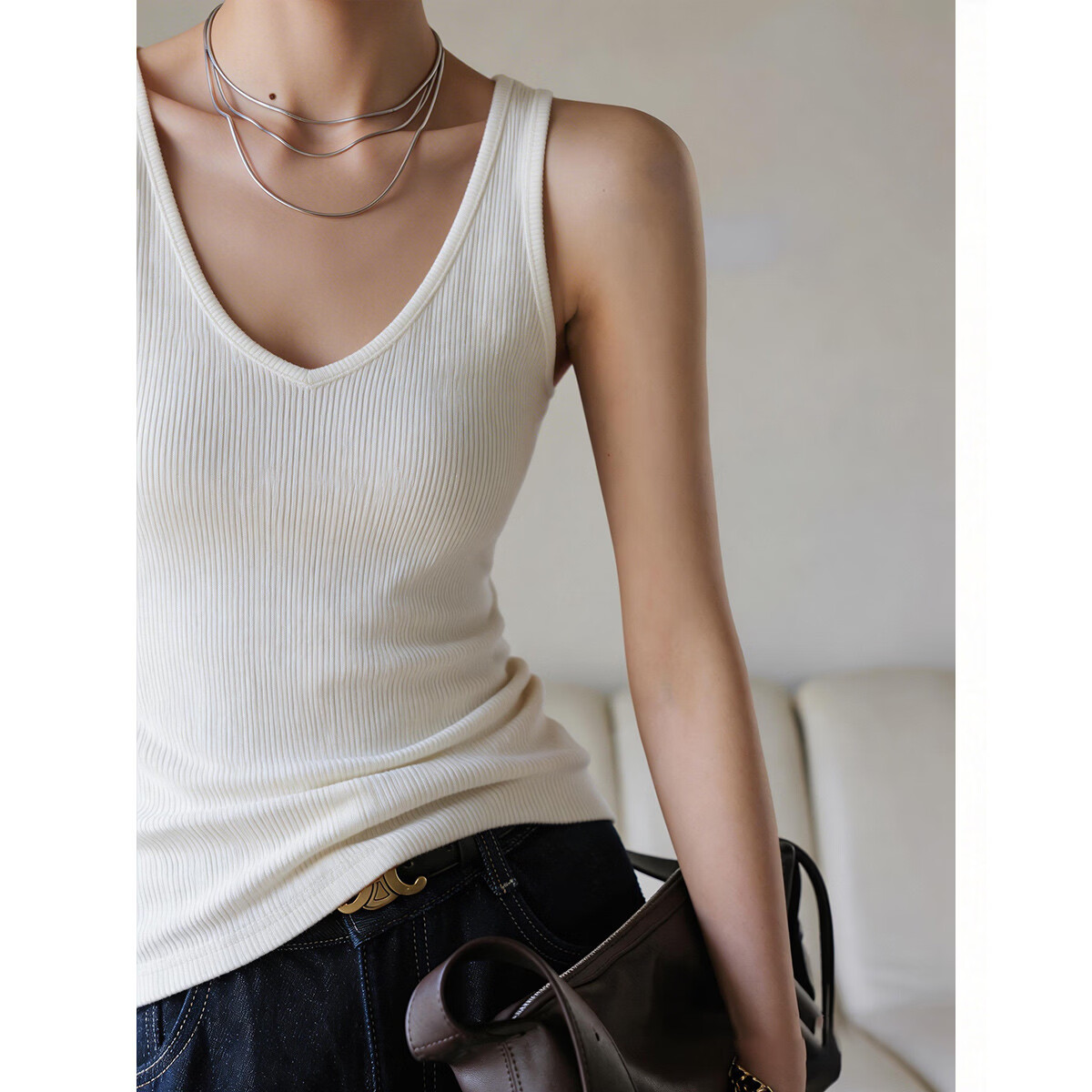 Demana [Cool Breeze Casual] Spring Minimalist U-Neck Sleeveless Stretchy Slimming Tank Top T-Shirt for Women Premium Feel