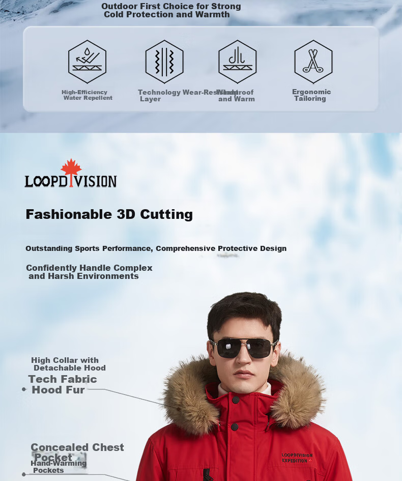 LOOPDIVISION Men's Outdoor Windproof Water-Repellent Extreme Cold Warm Mid-Length Parker Coat ROGER 7