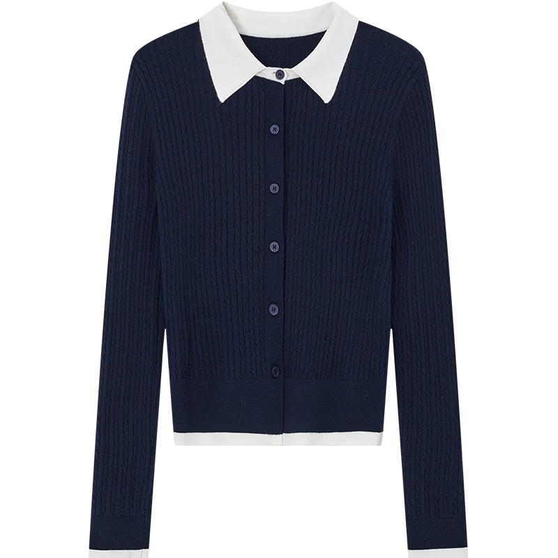 Demana【With Wool】Spring Elegant Color-Block Lapel Cable Knit Slim Fit Petite Cardigan for Women Premium Quality