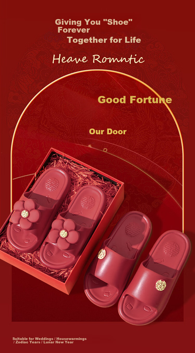YUZHAOLIN Wedding Slippers Festive Red Luxury Bridal Couple Wedding Slippers YG518 Women Size 38-39 1