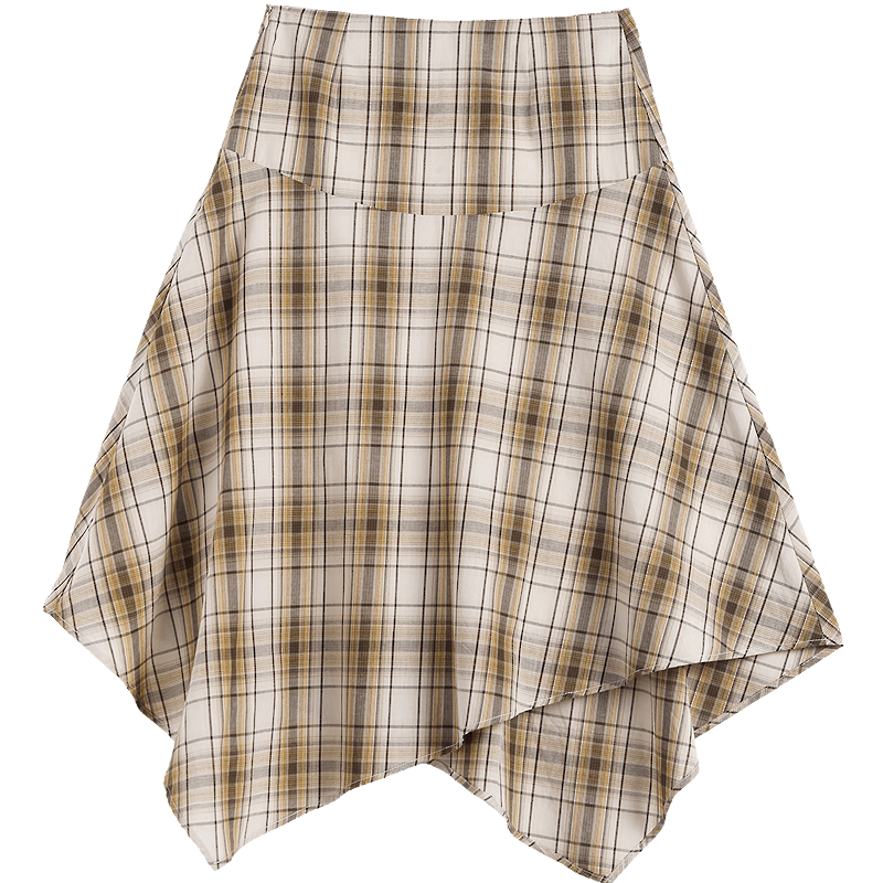 Demana Pure Cotton Artistic Plaid Spring Vintage Style Irregular Hem A-Line Skirt Petite Women's Skirt