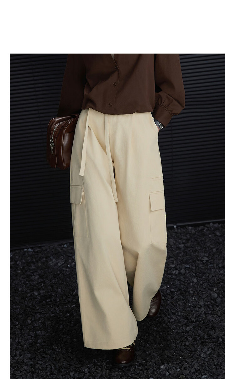Demana [Pure Cotton Weaving] Spring Simple Detachable Decorative Tie Multi-Pocket Loose Petite Women's Casual Pants 10