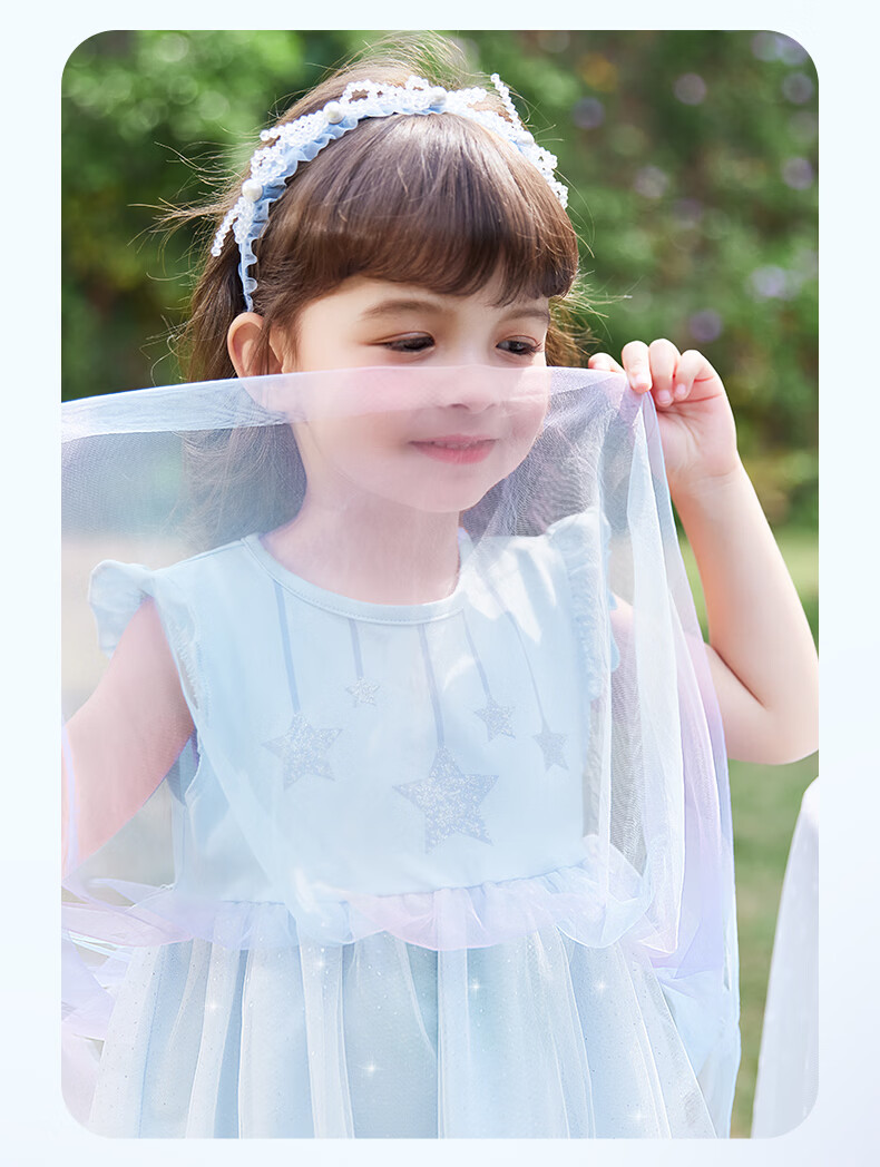 JELLYBABY Flutter Sleeve Fairy Dress Summer Girls Baby Patchwork Mesh Breathable Lightweight Skirt 6