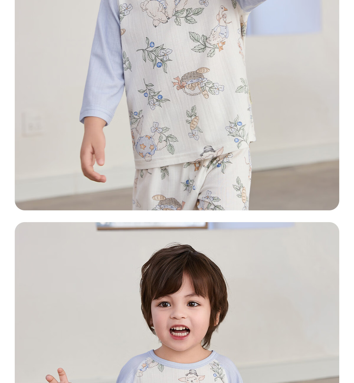 Weierberu Unisex Kids Spring Summer Striped Sweat Fabric Three-Quarter Sleeve Homewear Two-Piece Set Infant Baby Bread Little Lamb Size 90 17