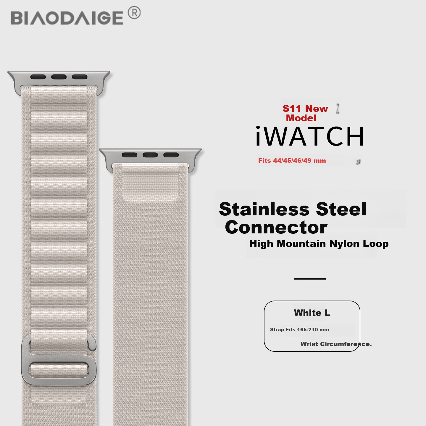 Biaodai Ge Compatible Apple Watch Band S11 Breathable Summer Nylon Loop Strap for iWatch SE3 Women 40/41/42MM White